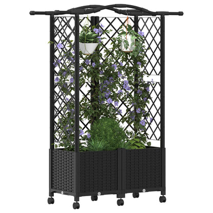 vidaXL Raised Bed with Trellis and Roof Black 122 x 40 x 144 cm PP