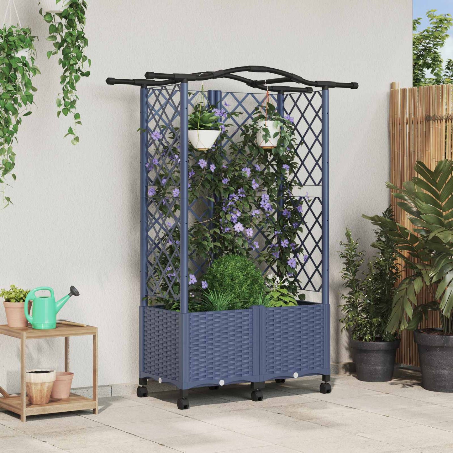 vidaXL Raised Bed with Trellis and Roof Grey 122 x 40 x 144 cm PP