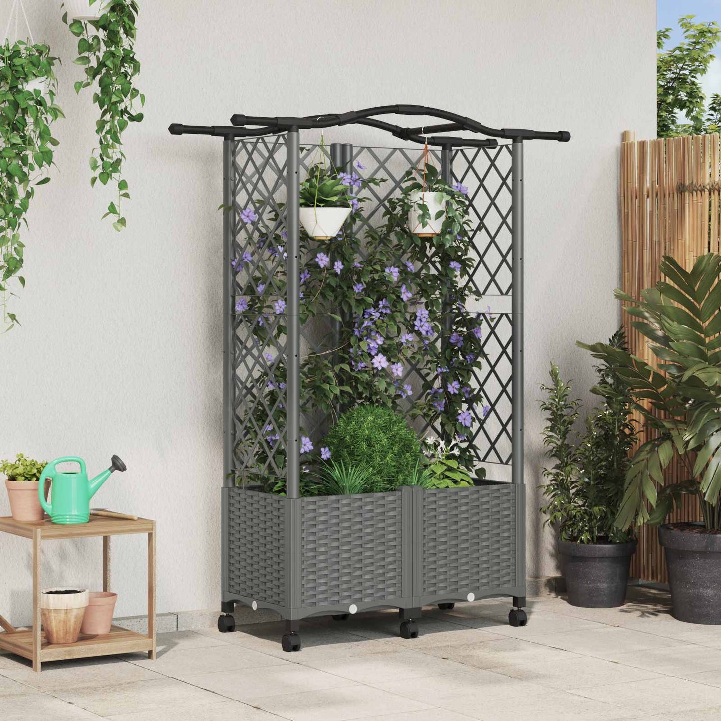 vidaXL Raised Bed with Trellis and Roof Light Grey 122 x 40 x 144 cm