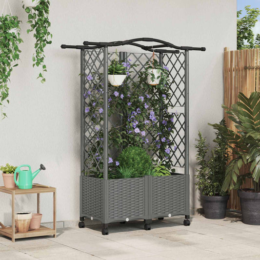 vidaXL Raised Bed with Trellis and Roof Light Grey 122 x 40 x 144 cm