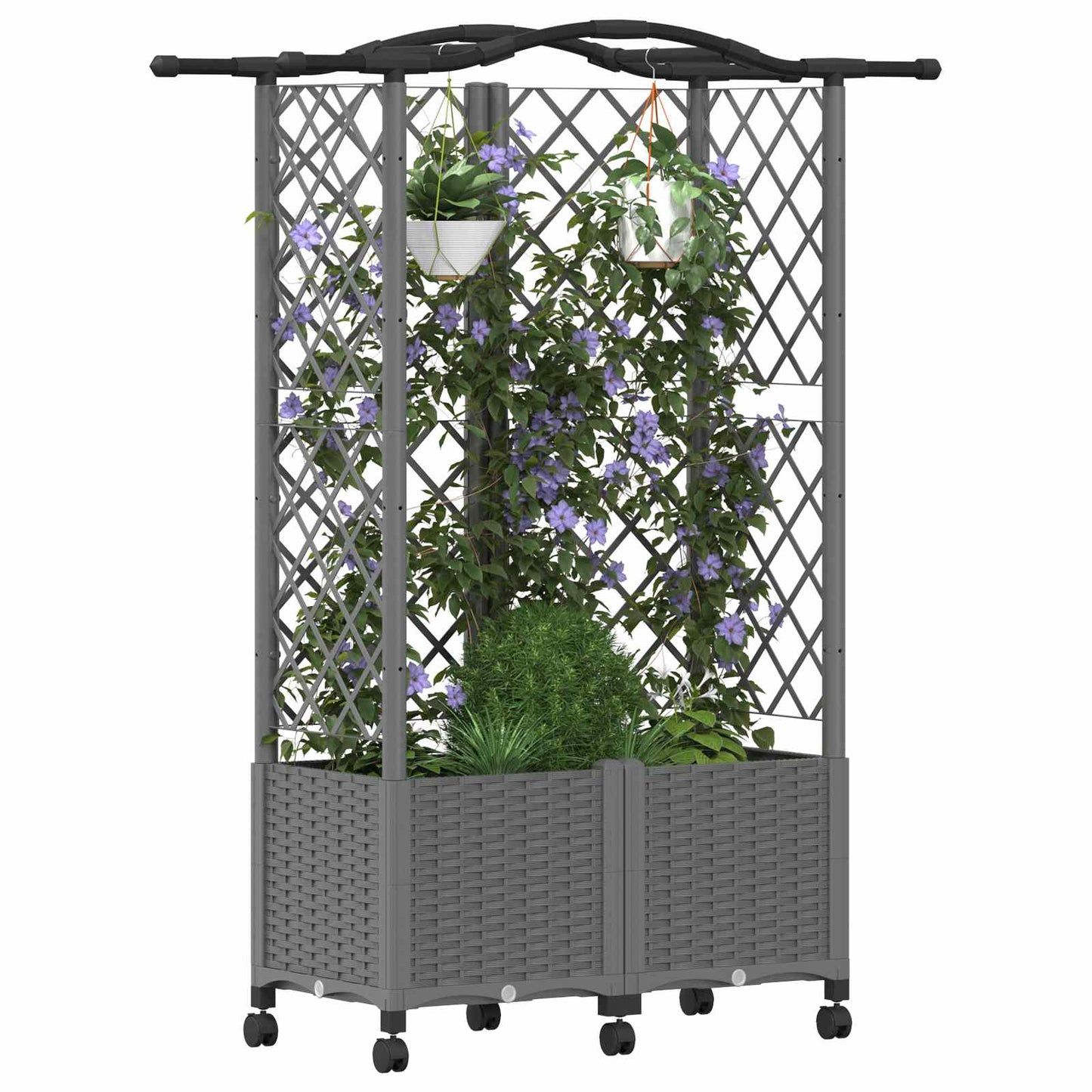 vidaXL Raised Bed with Trellis and Roof Light Grey 122 x 40 x 144 cm