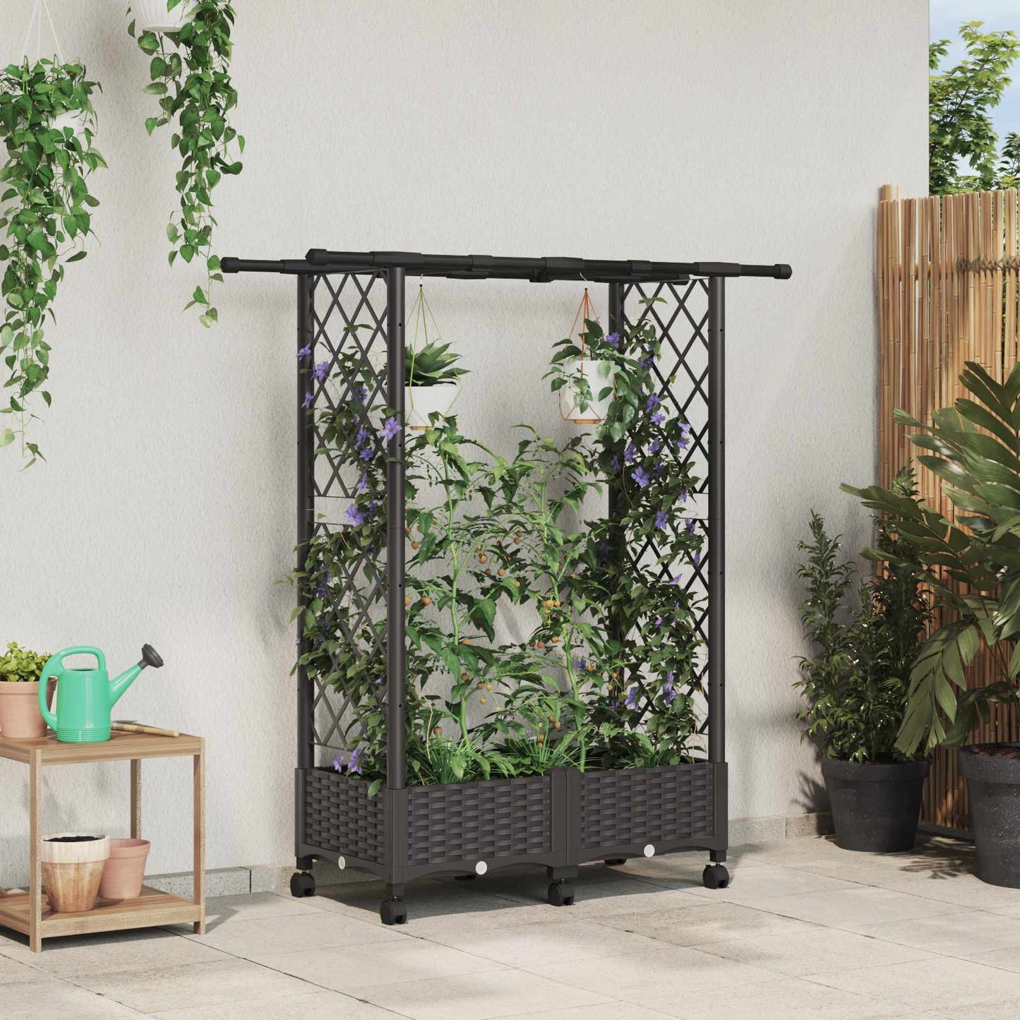 vidaXL Raised Bed with Trellis and Roof Brown 122.5 x 40 x 127 cm PP