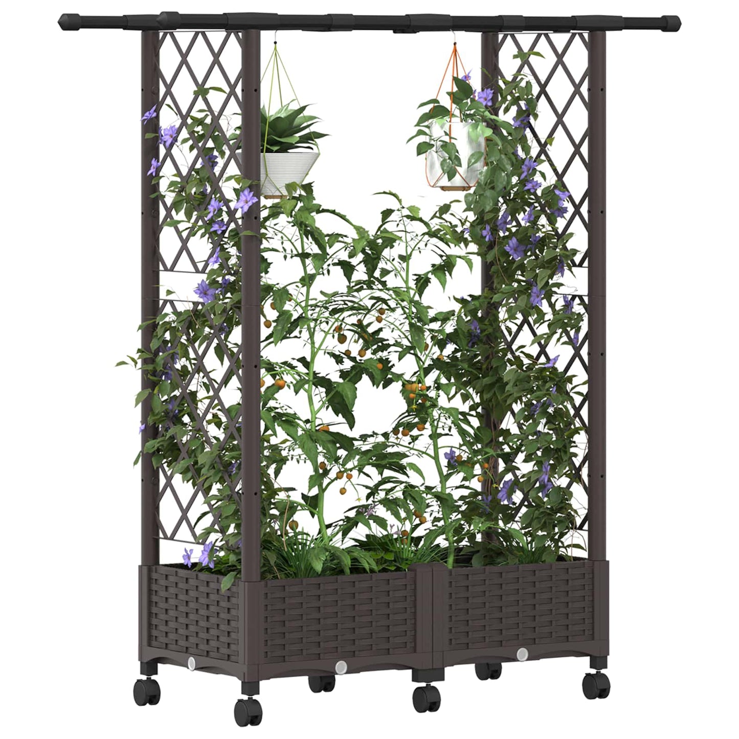 vidaXL Raised Bed with Trellis and Roof Brown 122.5 x 40 x 127 cm PP