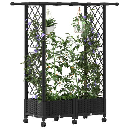 vidaXL Raised Bed with Trellis and Roof Black 122.5 x 40 x 127 cm PP