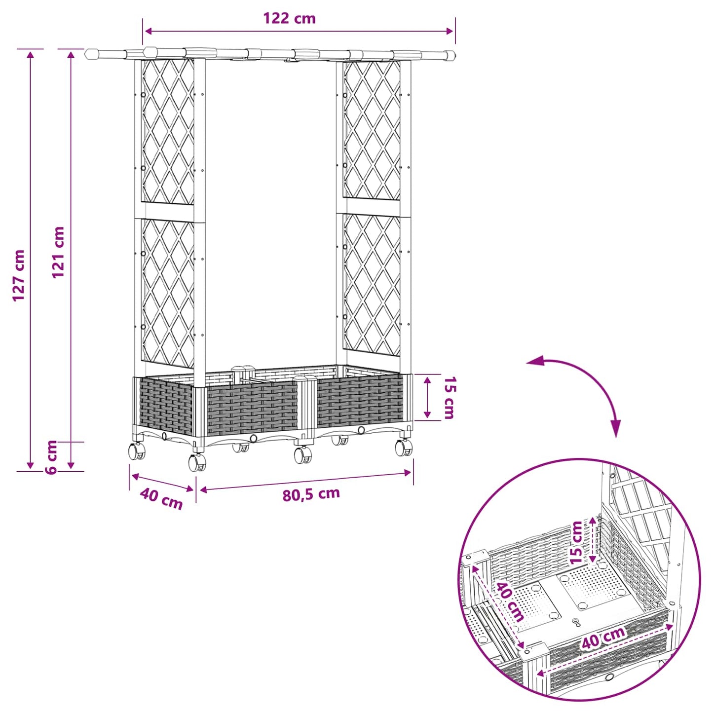 vidaXL Raised Bed with Trellis and Roof Grey 122.5 x 40 x 127 cm PP