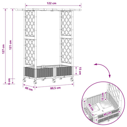 vidaXL Raised Bed with Trellis and Roof Grey 122.5 x 40 x 127 cm PP