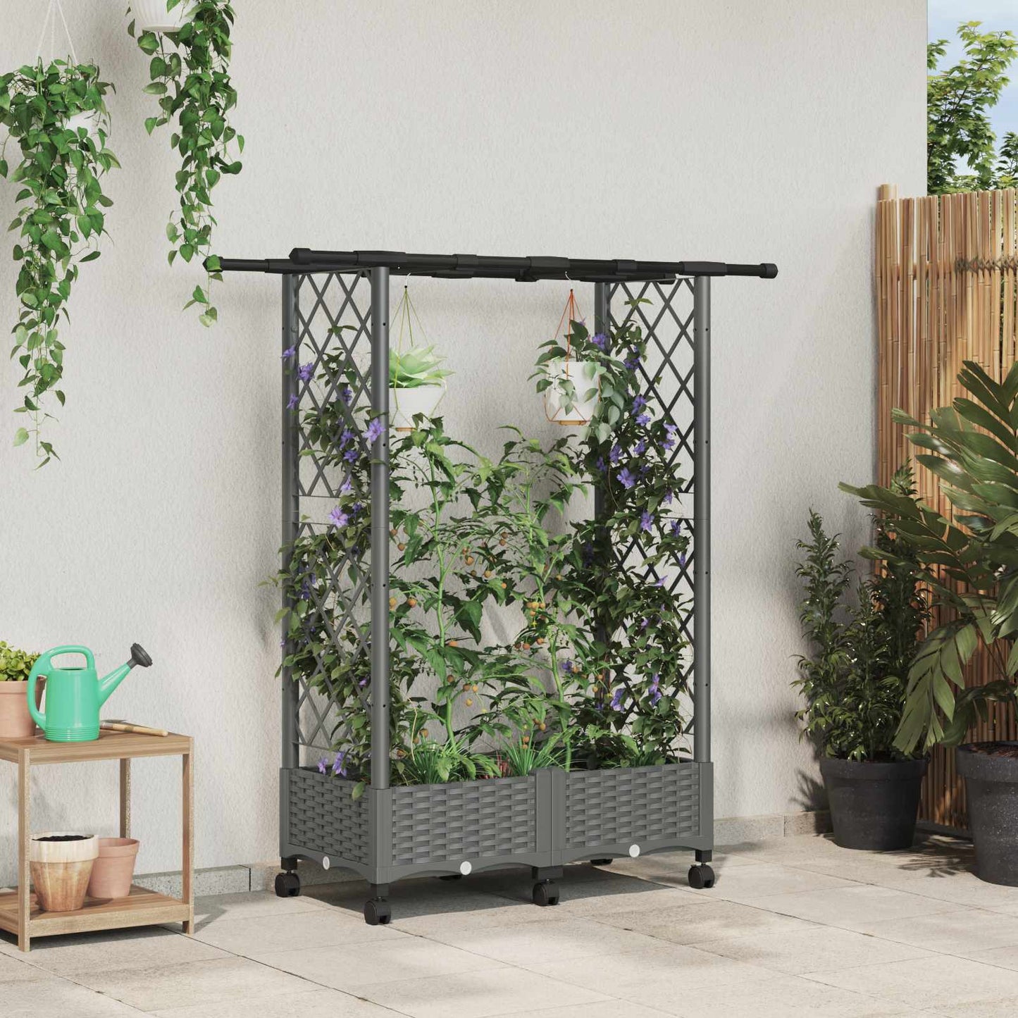 vidaXL Raised Bed with Trellis and Roof Light Grey 122.5 x 40 x 127 cm