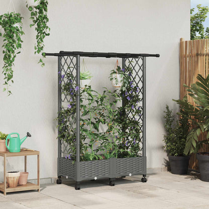 vidaXL Raised Bed with Trellis and Roof Light Grey 122.5 x 40 x 127 cm