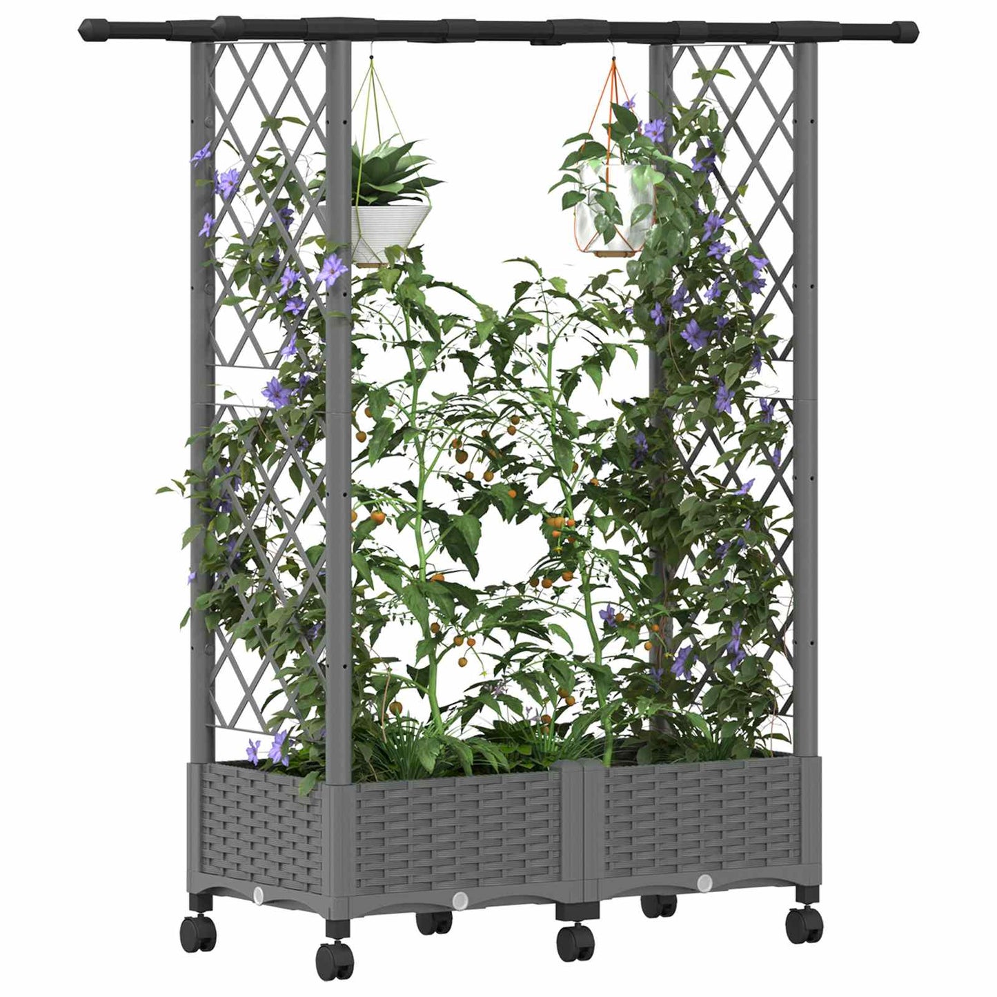 vidaXL Raised Bed with Trellis and Roof Light Grey 122.5 x 40 x 127 cm