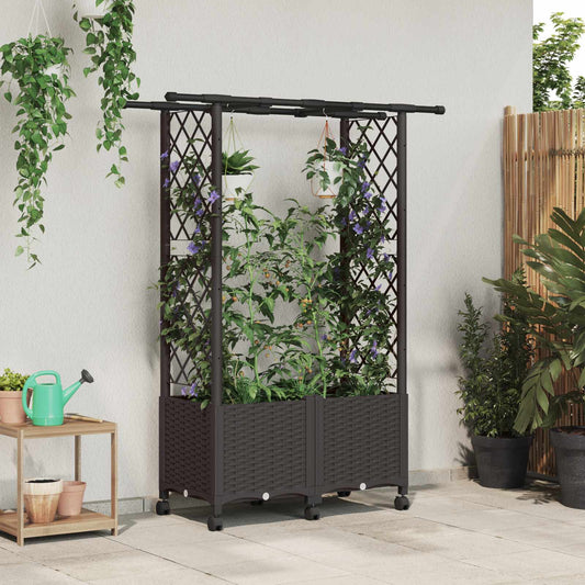 vidaXL Raised Bed with Trellis and Roof Brown 124.5 x 40 x 142 cm PP