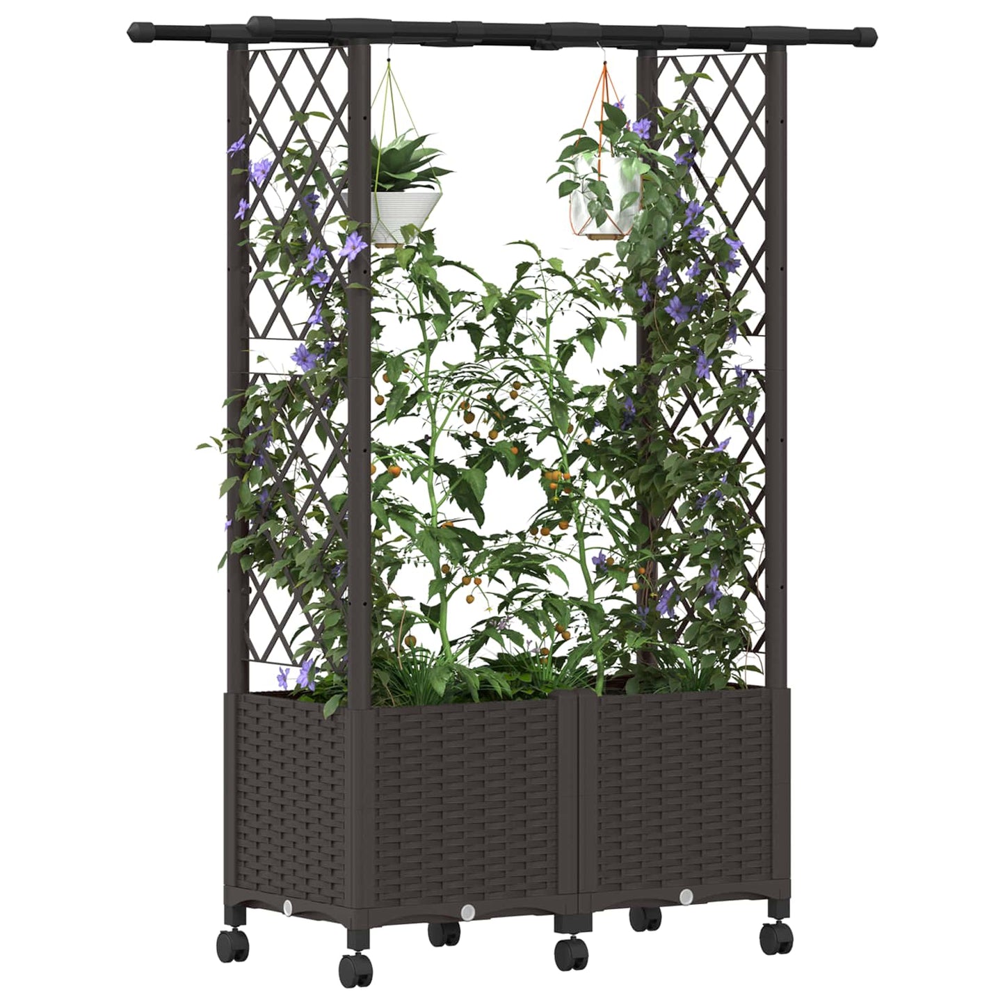 vidaXL Raised Bed with Trellis and Roof Brown 124.5 x 40 x 142 cm PP