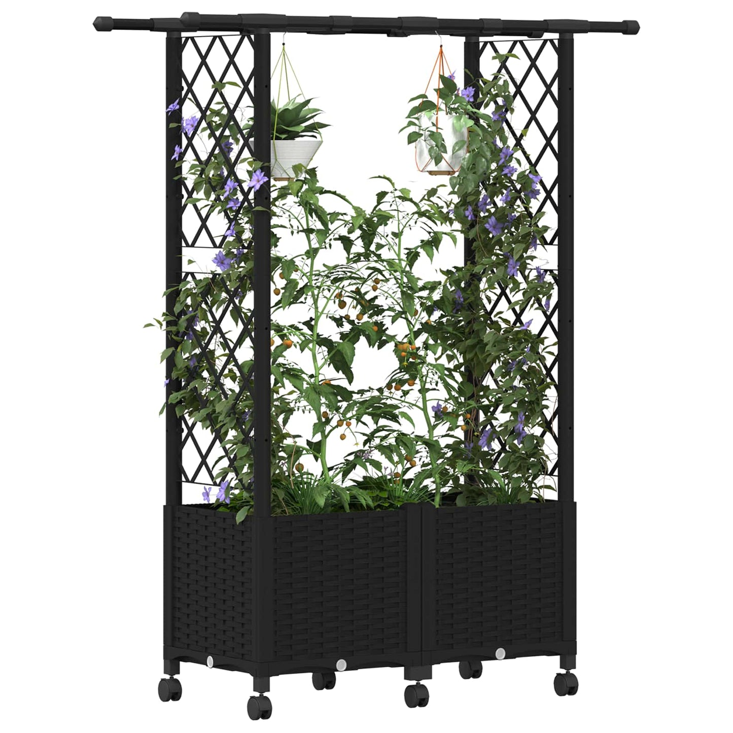 vidaXL Raised Bed with Trellis and Roof Black 124.5 x 40 x 142 cm PP