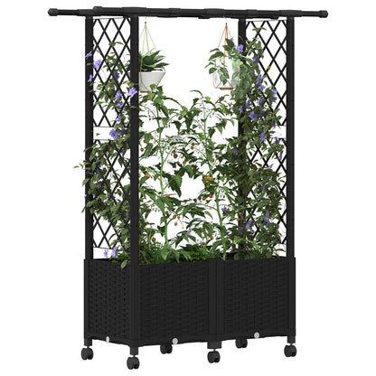 vidaXL Raised Bed with Trellis and Roof Black 124.5 x 40 x 142 cm PP
