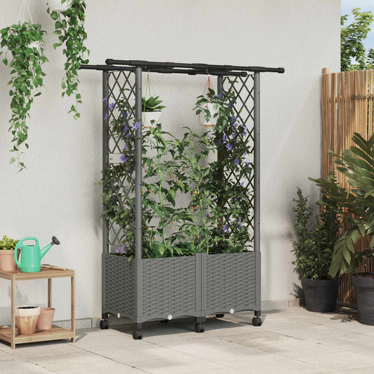 vidaXL Raised Bed with Trellis and Roof Light Grey 124.5 x 40 x 142 cm
