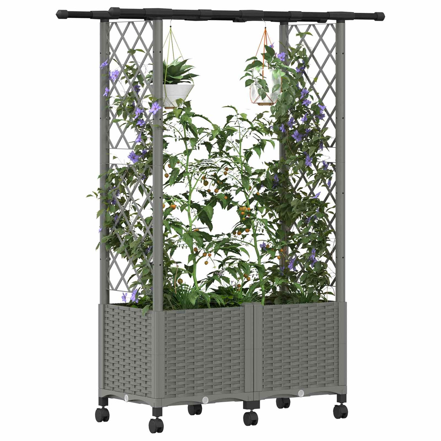 vidaXL Raised Bed with Trellis and Roof Light Grey 124.5 x 40 x 142 cm
