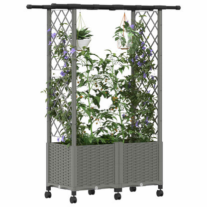 vidaXL Raised Bed with Trellis and Roof Light Grey 124.5 x 40 x 142 cm
