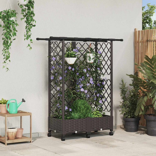 vidaXL Raised Bed with Trellis and Roof Brown 124 x 40 x 127 cm PP
