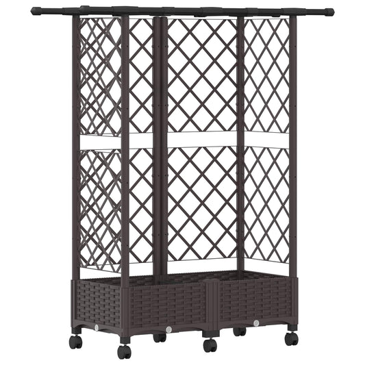 vidaXL Raised Bed with Trellis and Roof Brown 124 x 40 x 127 cm PP