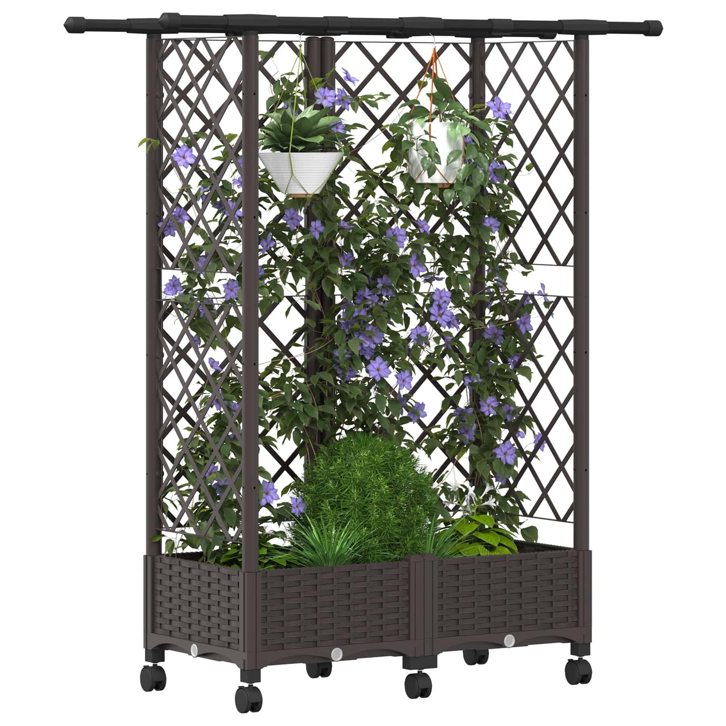 vidaXL Raised Bed with Trellis and Roof Brown 124 x 40 x 127 cm PP