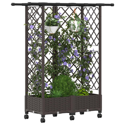 vidaXL Raised Bed with Trellis and Roof Brown 124 x 40 x 127 cm PP