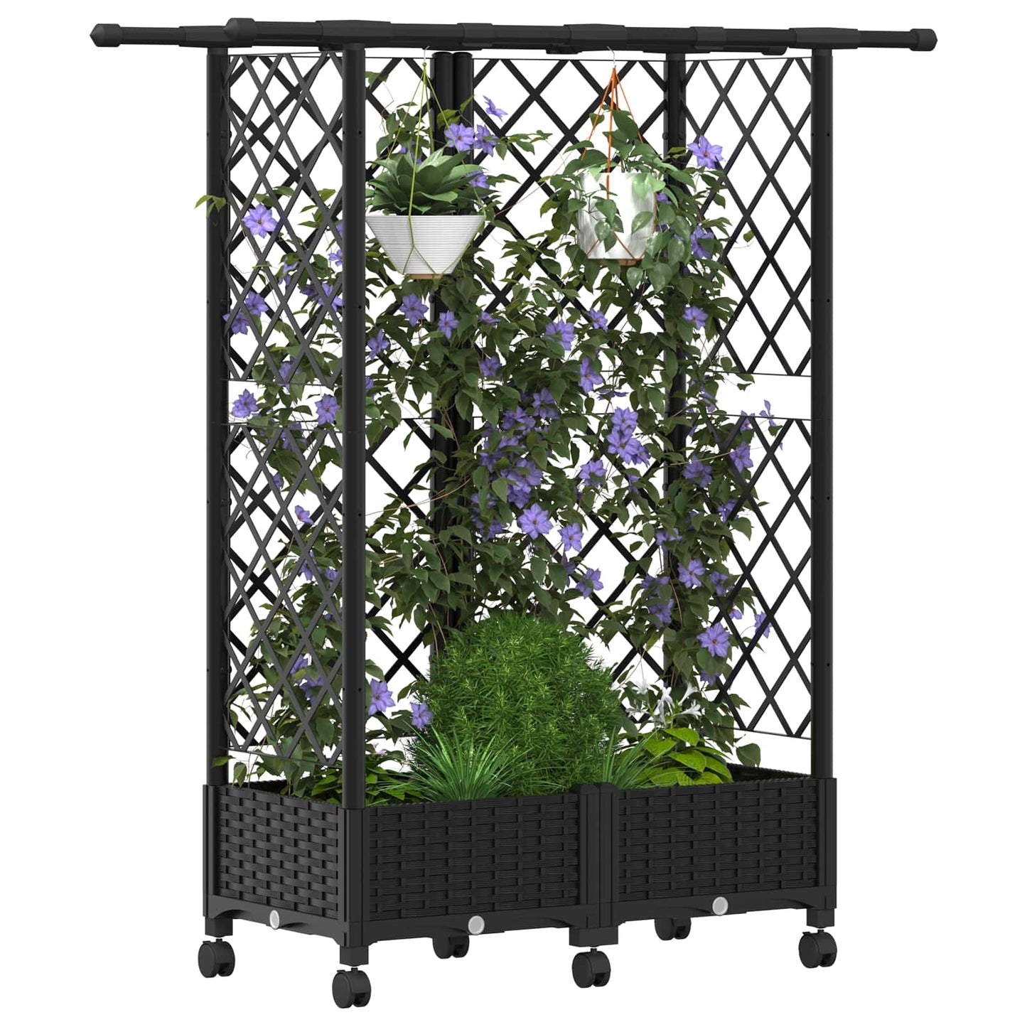 vidaXL Raised Bed with Trellis and Roof Black 124 x 40 x 127 cm PP