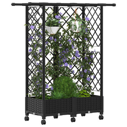 vidaXL Raised Bed with Trellis and Roof Black 124 x 40 x 127 cm PP