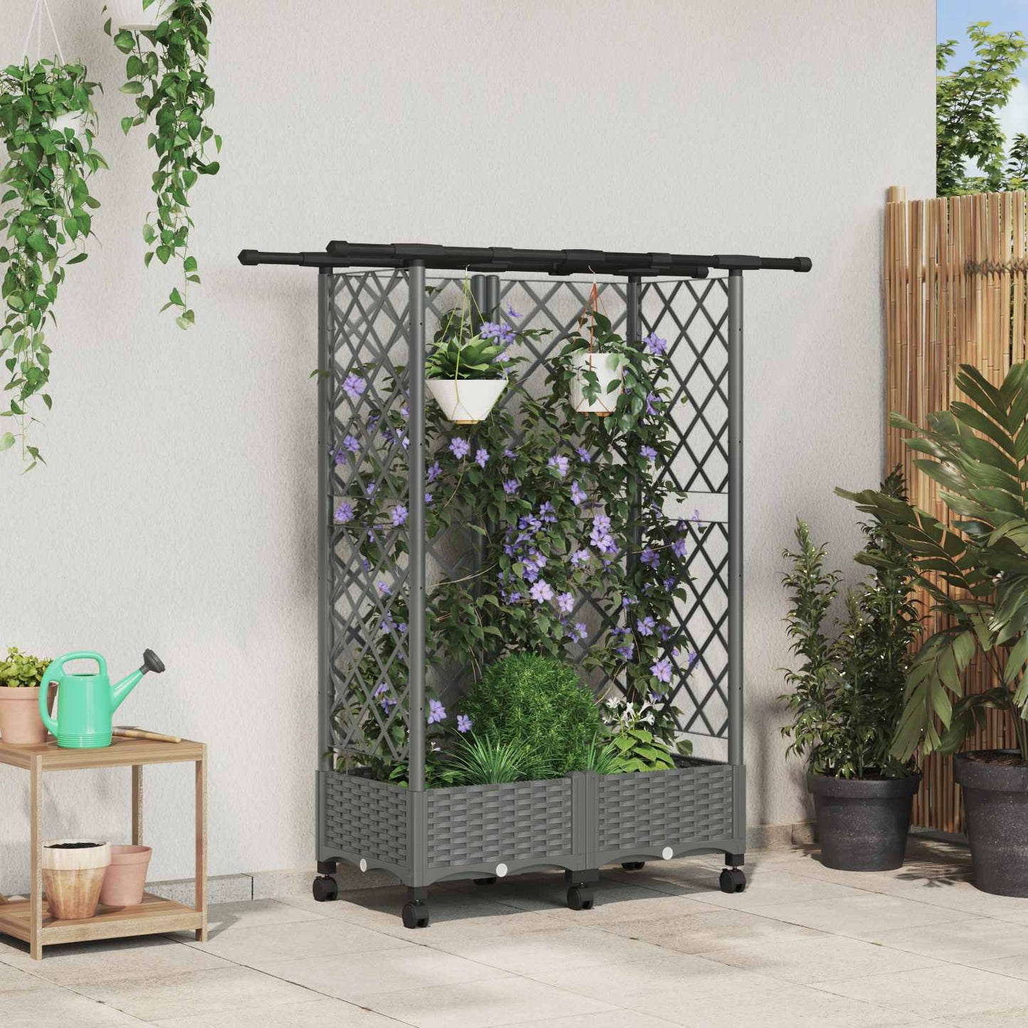 vidaXL Raised Bed with Trellis and Roof Light Grey 124 x 40 x 127 cm
