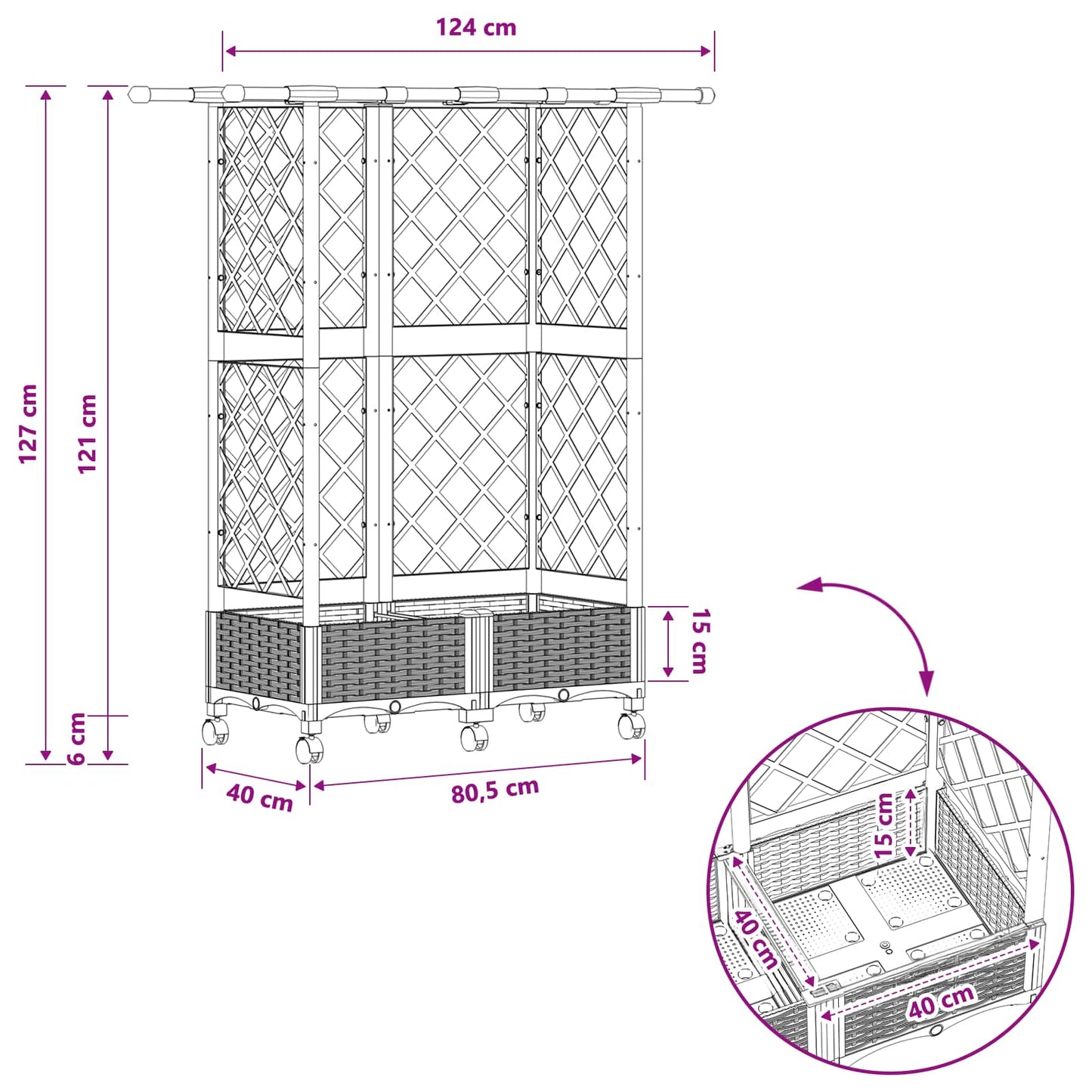 vidaXL Raised Bed with Trellis and Roof Light Grey 124 x 40 x 127 cm