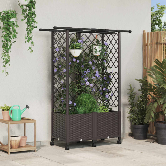 vidaXL Raised Bed with Trellis and Roof Brown 124 x 40 x 142 cm PP