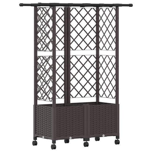 vidaXL Raised Bed with Trellis and Roof Brown 124 x 40 x 142 cm PP