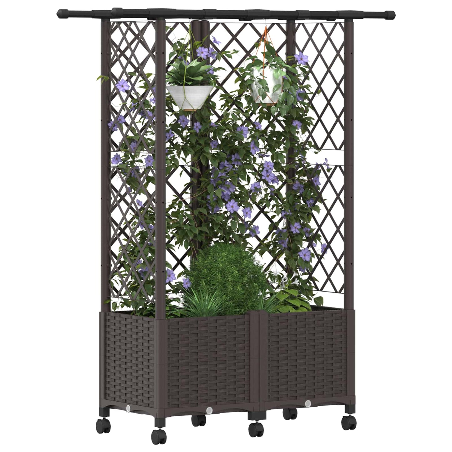 vidaXL Raised Bed with Trellis and Roof Brown 124 x 40 x 142 cm PP