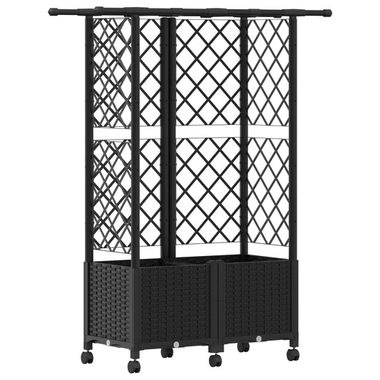 vidaXL Raised Bed with Trellis and Roof Black 124 x 40 x 142 cm PP