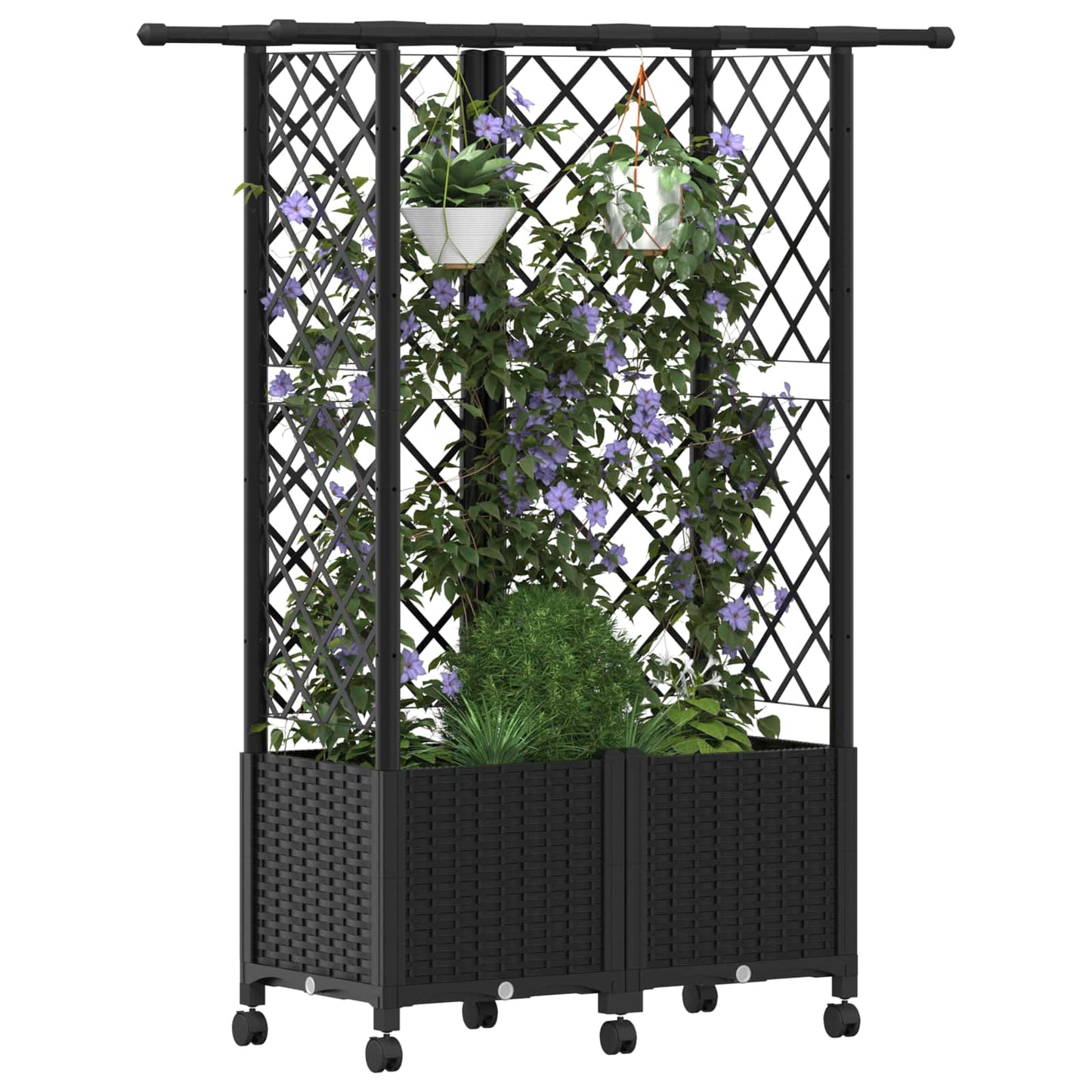 vidaXL Raised Bed with Trellis and Roof Black 124 x 40 x 142 cm PP