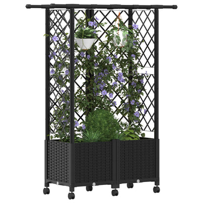 vidaXL Raised Bed with Trellis and Roof Black 124 x 40 x 142 cm PP