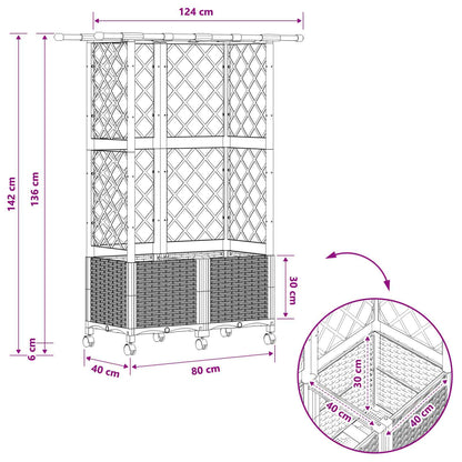 vidaXL Raised Bed with Trellis and Roof Black 124 x 40 x 142 cm PP