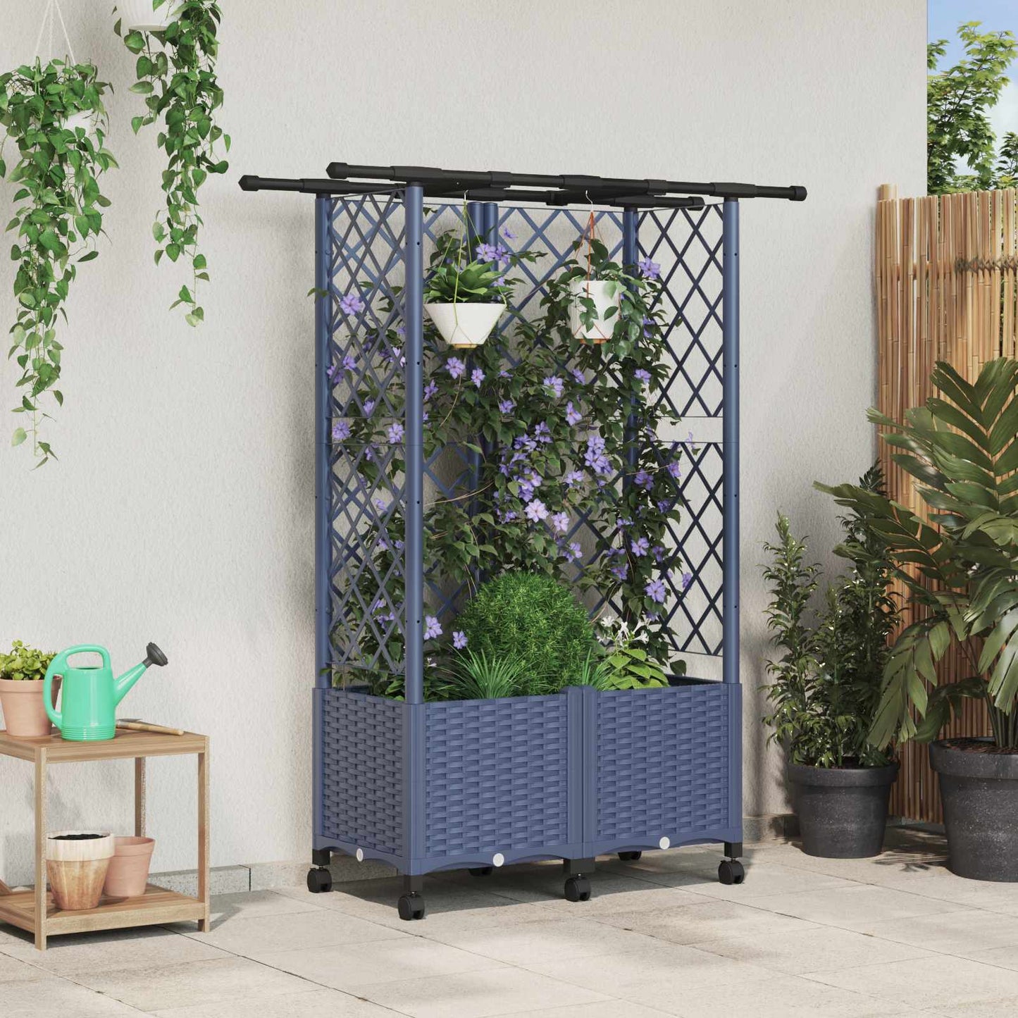 vidaXL Raised Bed with Trellis and Roof Grey 124 x 40 x 142 cm PP