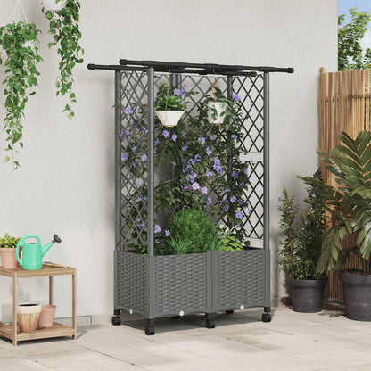 vidaXL Raised Bed with Trellis and Roof Light Grey 124 x 40 x 142 cm