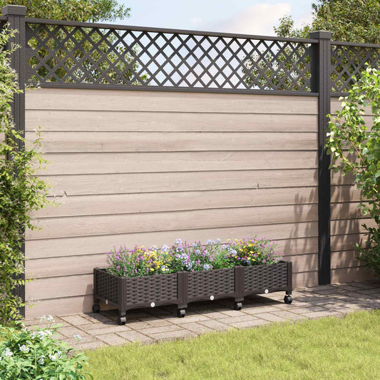 vidaXL Garden Planter with Wheels Brown 120 x 40 x 29 cm PP