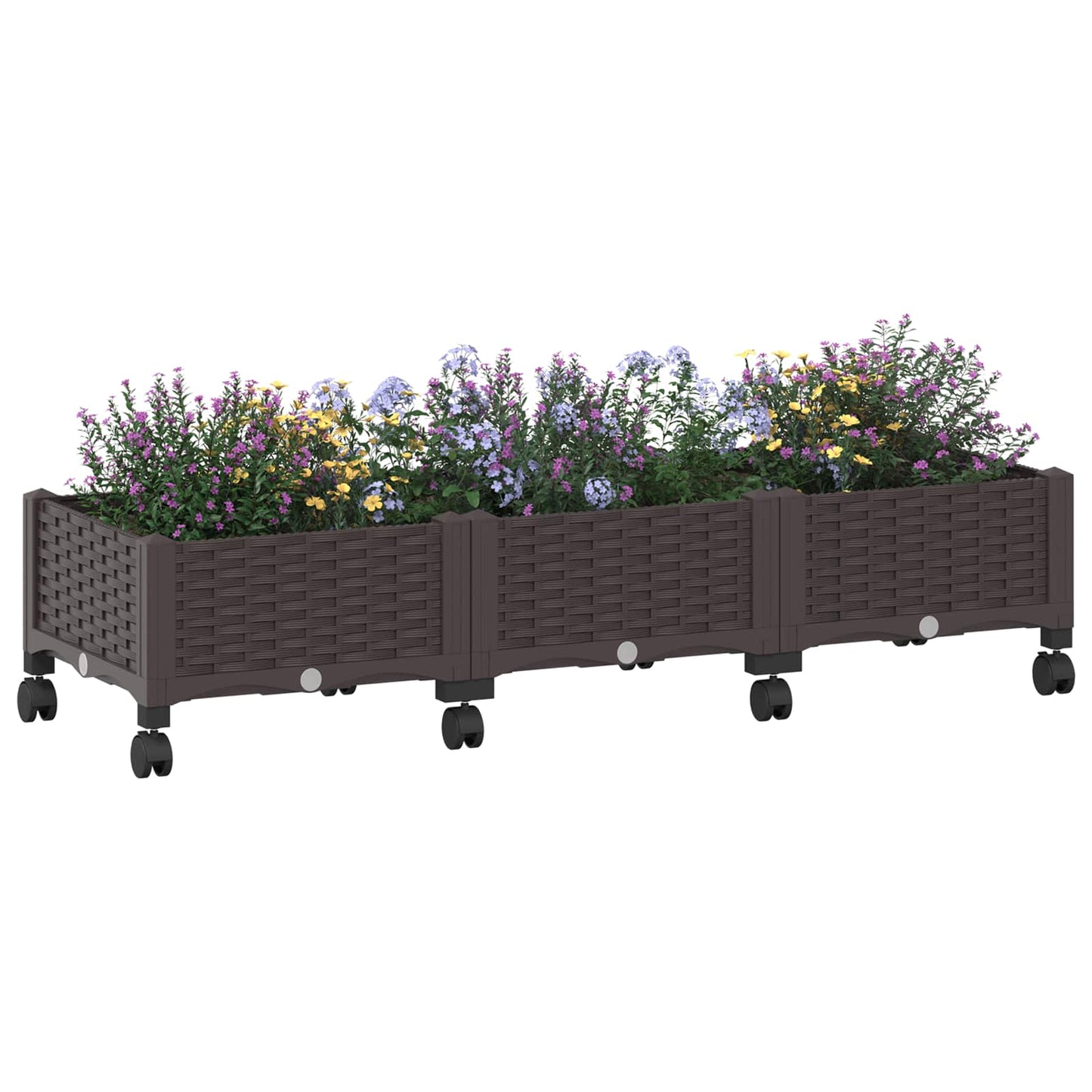 vidaXL Garden Planter with Wheels Brown 120 x 40 x 29 cm PP