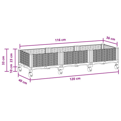 vidaXL Garden Planter with Wheels Brown 120 x 40 x 29 cm PP