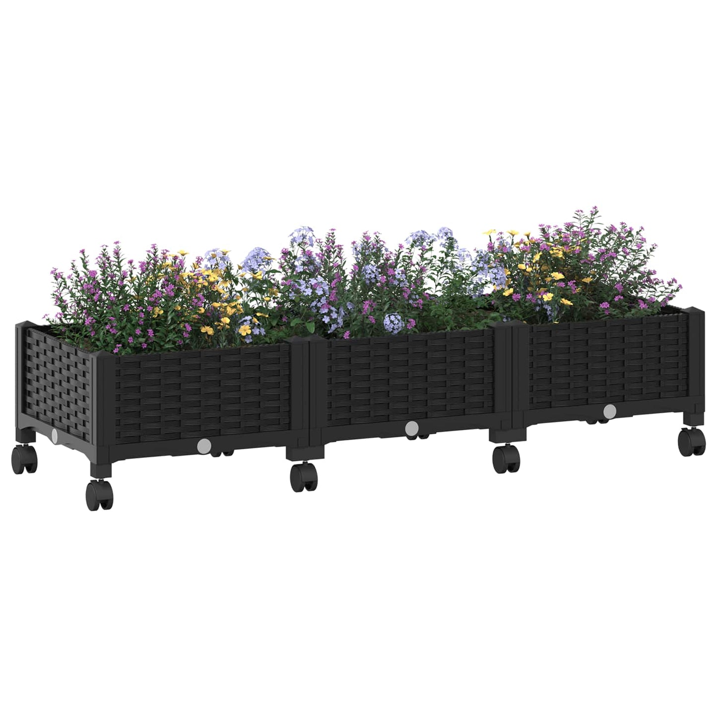 vidaXL Garden Planter with Wheels Black 120 x 40 x 29 cm PP