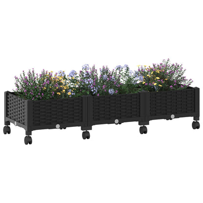 vidaXL Garden Planter with Wheels Black 120 x 40 x 29 cm PP