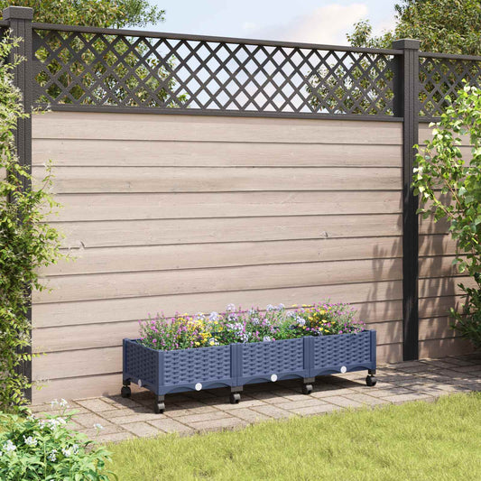 vidaXL Garden Planter with Wheels Blue Grey 120 x 40 x 29 cm PP