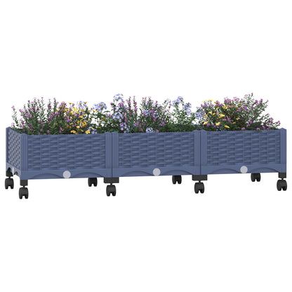 vidaXL Garden Planter with Wheels Blue Grey 120 x 40 x 33 cm PP