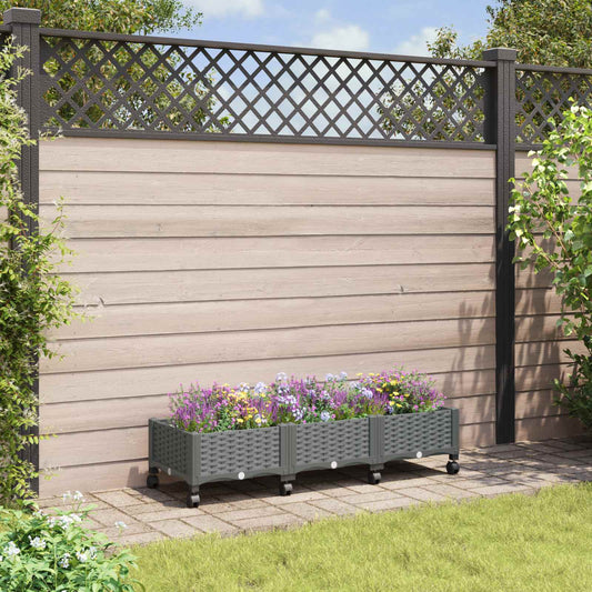 vidaXL Garden Planter with Wheels Light Grey 120 x 40 x 29 cm PP