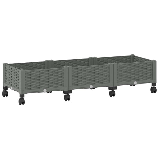 vidaXL Garden Planter with Wheels Light Grey 120 x 40 x 33 cm PP