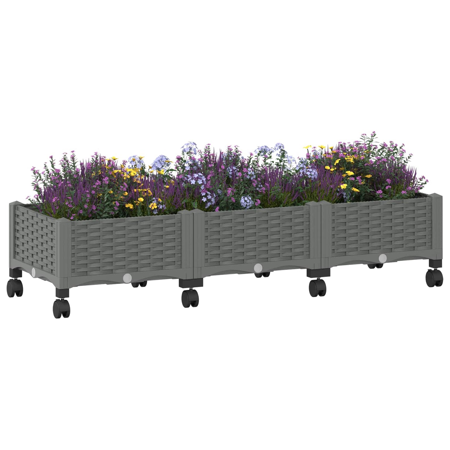 vidaXL Garden Planter with Wheels Light Grey 120 x 40 x 33 cm PP