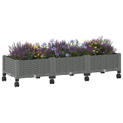 vidaXL Garden Planter with Wheels Light Grey 120 x 40 x 33 cm PP