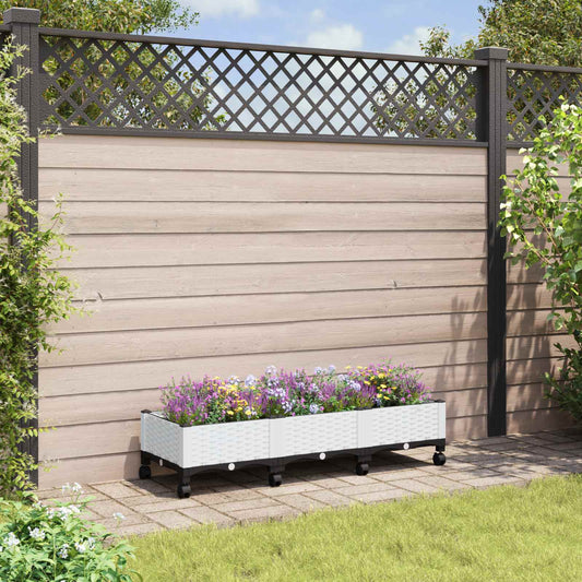 vidaXL Garden Planter with Wheels White 120 x 40 x 33 cm PP