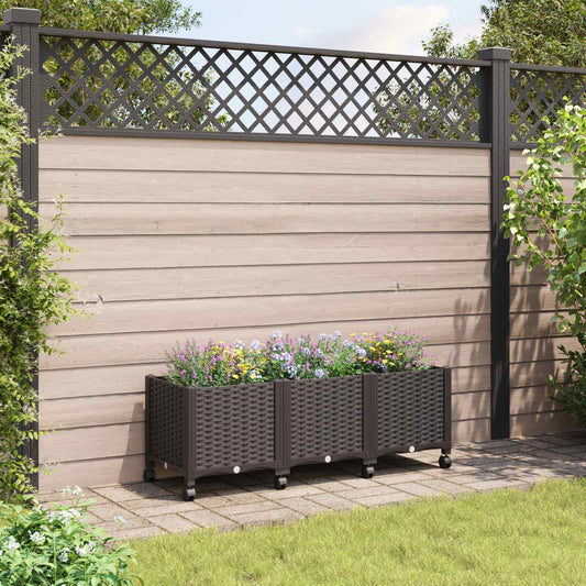 vidaXL Garden Planter with Wheels Brown 120 x 40 x 44 cm PP